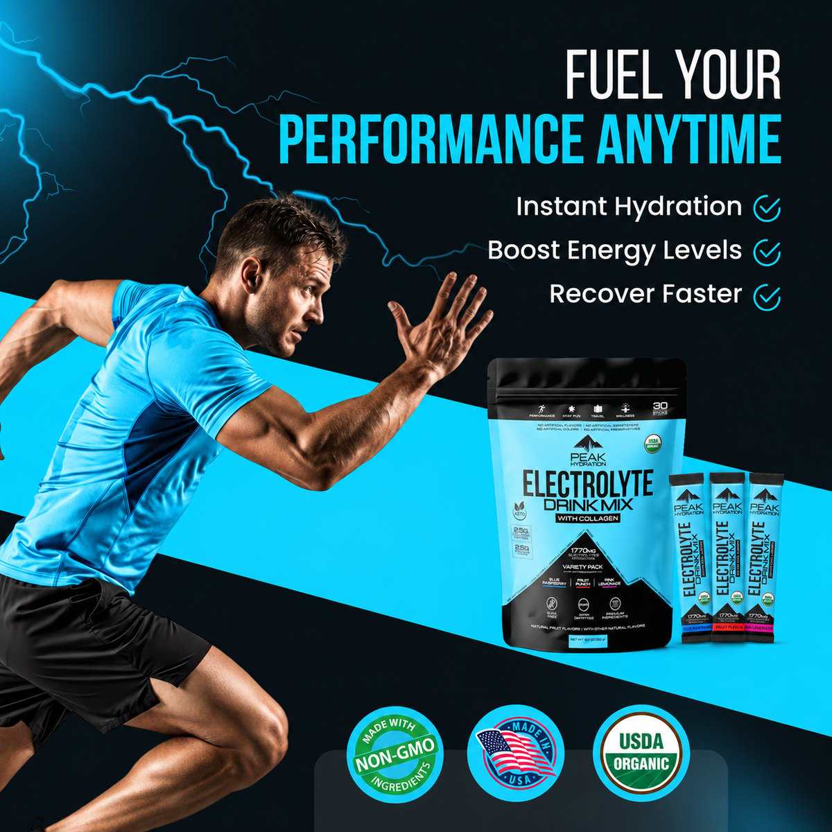Fuel your performance anytime with Peak Hydration organic electrolyte stick packs