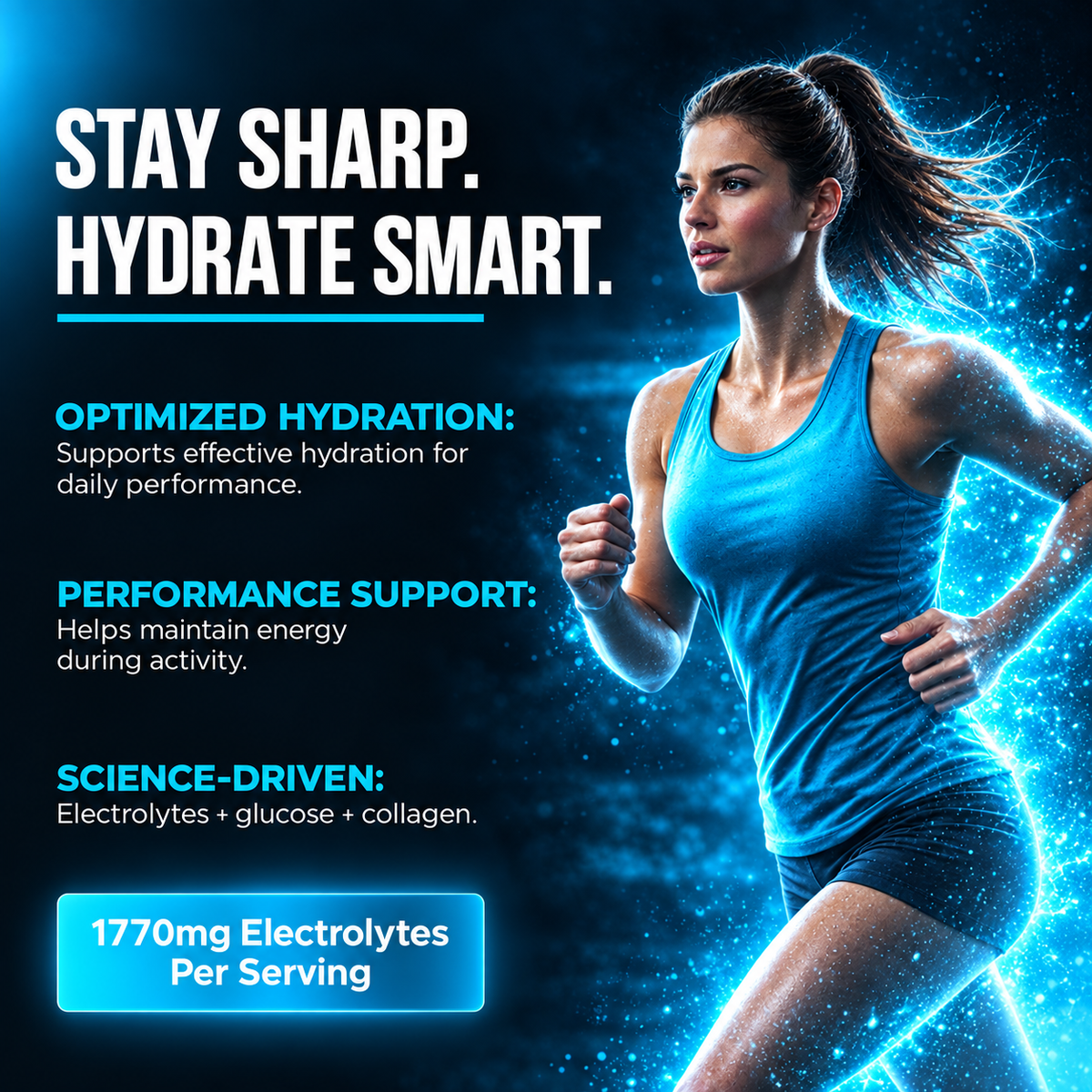 Runner staying hydrated with Peak Hydration electrolyte drink mix: Stay sharp, hydrate smart